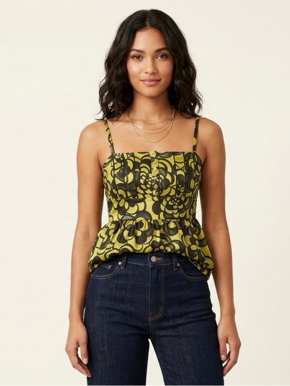 Juicy Couture Y2K Silk Babydoll Cami Top Green Floral Size 0 Vintage McBling